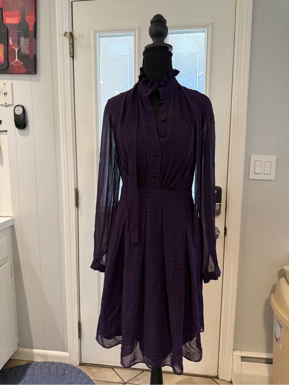 Anne Klein Deep Purple Long-Sleeve Ruffled Midi Dress
